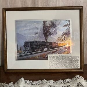 Southern Pacific Framed Train Silver Foiled Etching Art Print with Wooden Frame